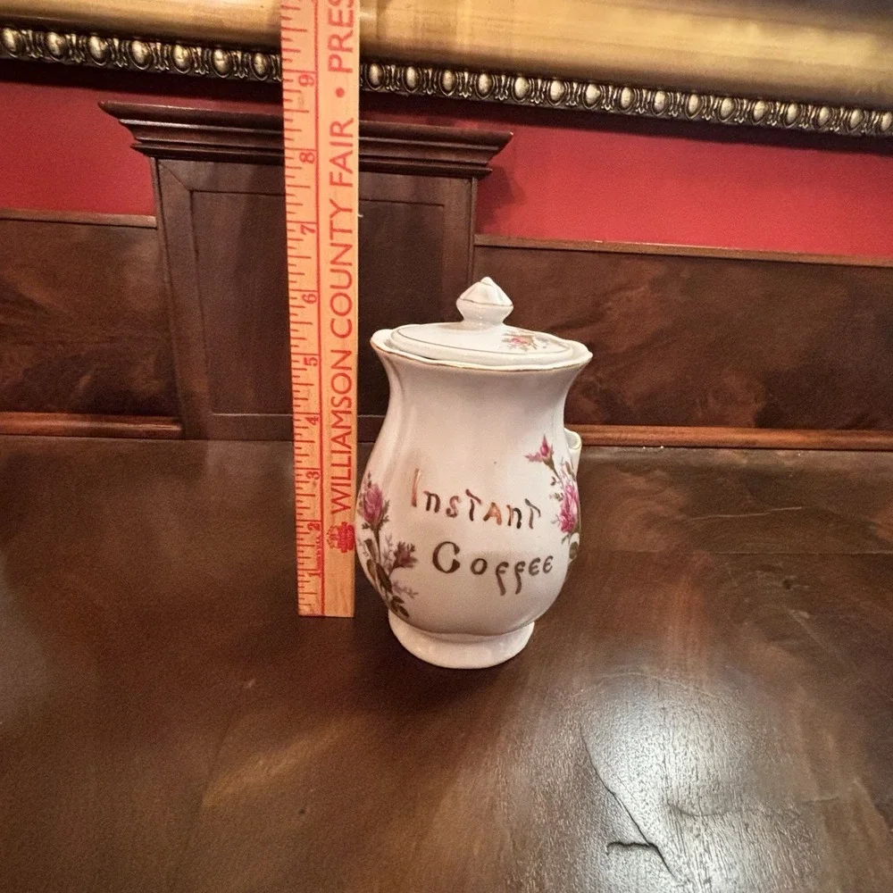 Vintage Betson's  Porcelain Instant Coffee Pot Jar w Lid Floral Gold Trim‎ Japan